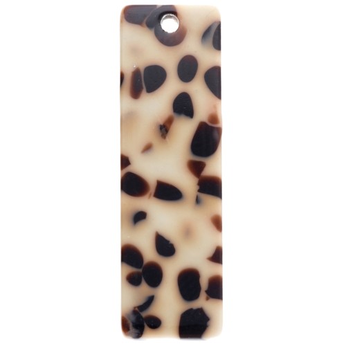 Colgante rectángulo de acetato 27x8 mm - Marrón moteado - Crema x1