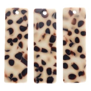 Colgante rectangular de 27 x 8 mm de acetato - Marrón moteado - Crema x1
