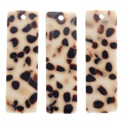 Colgante rectángulo de acetato 27x8 mm - Marrón moteado - Crema x1