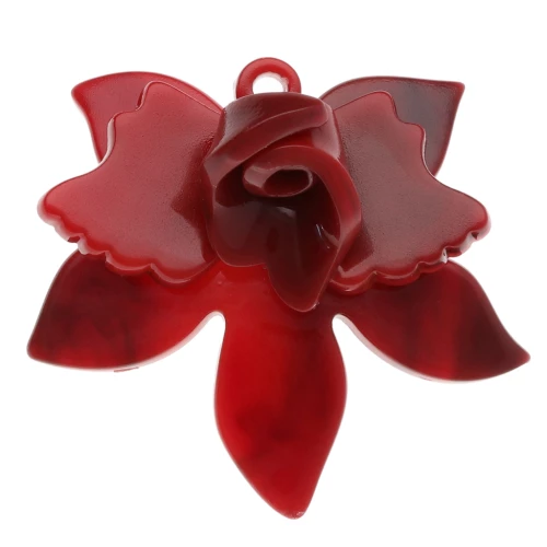 Colgante de acetato en relieve Flor 37x41 mm - Rojo jaspeado - Negro x1
