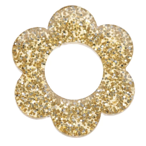 Colgante Flor Acrílico 14 mm - Dorado Glitter x1