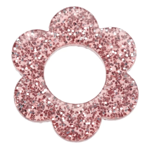 Colgante flor acrílico 14 mm - Purpurina rosa viejo x1