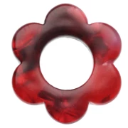 Pendentif fleur 14 mm en acétate - Marbré Rouge - Noir x1