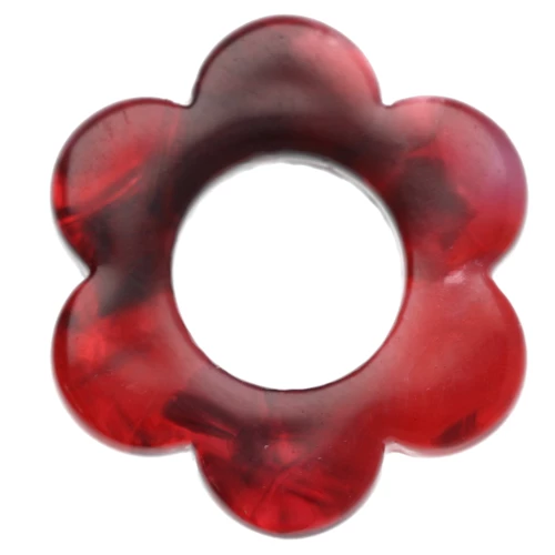 Colgante Flor de Acetato 14 mm - Rojo jaspeado - Negro x1