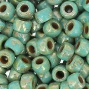 Cuentas de Rocalla Matubo 7/0 - 3,5 mm, verde turquesa Picasso, 10 g