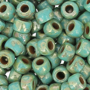 Cuentas de Rocalla Matubo 7/0 - 3,5 mm, verde turquesa Picasso, 10 g