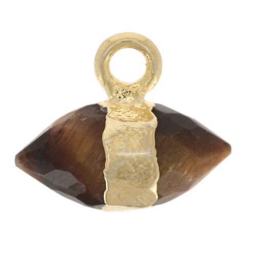 Dije de piedra preciosa facetada de 9x10,5 mm - Ojo de tigre - Dorado con oro fino