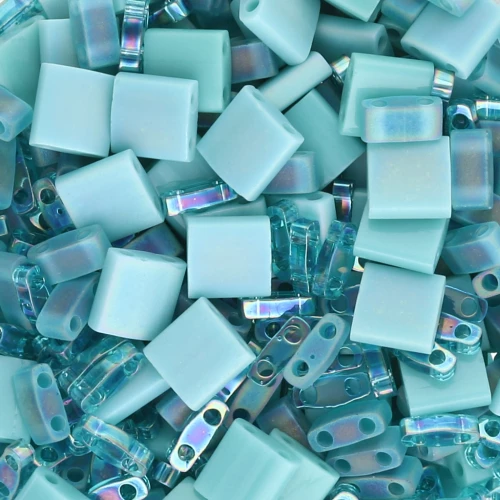 Mezcla de cuentas Miyuki - Cuarto - Medio y Tila - Azul Laguna x10g