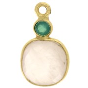 Dije cuadrado de cuarzo rosa de 8 mm con cabujón de ónix verde de 3 mm - Dorado con oro fino|raw }}