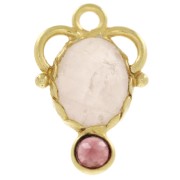 Dije de cuarzo rosa ovalado de 8x6 mm con cabujón de granate de 3 mm - Dorado con oro fino x1|raw }}