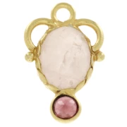 Dije de cuarzo rosa ovalado de 8x6 mm con cabujón de granate de 3 mm - Dorado con oro fino x1