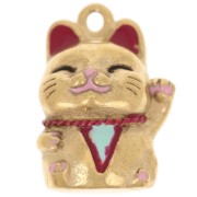 Dije de gato de la suerte Maneki Neko 18x13 mm con resina epoxi - Acero inoxidable 304 Dorado