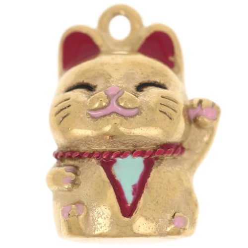 Dije de gato de la suerte Maneki Neko 18x13 mm con resina epoxi - Acero inoxidable 304 Dorado