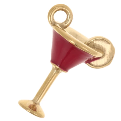 Dije de vidrio de cóctel 19x13 mm con resina epoxi - Acero inoxidable 304 Dorado - Rojo