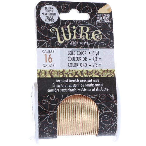 Hilo de cobre redondo martillado de 1,29 mm, semiduro - Dorado para evitar el deslustre x7.3m
