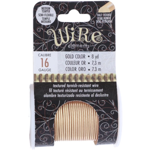 Hilo de cobre redondo estriado de 1,29 mm, semiduro - Dorado para evitar el deslustre x7.3m