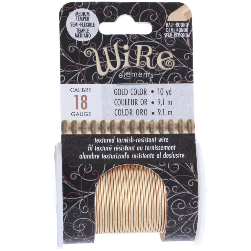 Hilo de cobre redondo estriado de 1,02 mm, semiduro - Dorado para evitar el deslustre, 9,1 m