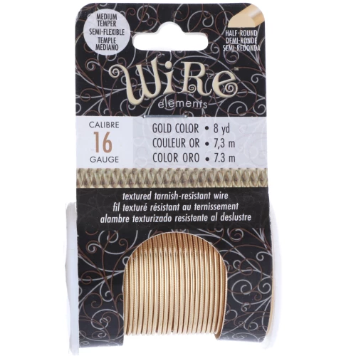 Hilo de cobre redondo texturizado de 1,29 mm, semiduro - Dorado para evitar el deslustre x7.3m