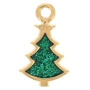 Dije de árbol de Navidad 17x10 mm resina epoxi - Dorado con oro fino - Purpurina verde x1