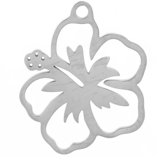 Colgante flor de hibisco 21,5x18 mm - acero inoxidable 304 x1