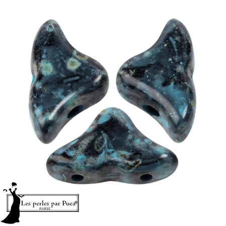 Cuentas de cristal Helios® de Puca® 6x10mm - Negro Azul Piedra Verde x10g