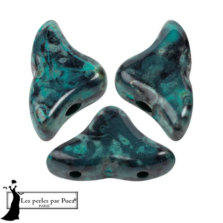 Cuentas de cristal Helios® de Puca® 6x10mm - Esmeralda negra pétrea x10g