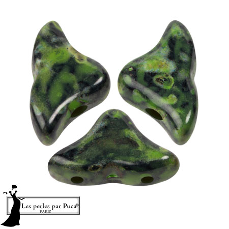 Cuentas de cristal Helios® de Puca® 6x10mm - Negro Verde Piedra x10g