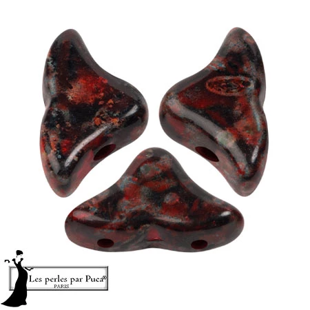 Cuentas de cristal Helios® de Puca® 6x10mm - Negro Rojo Piedra x10g