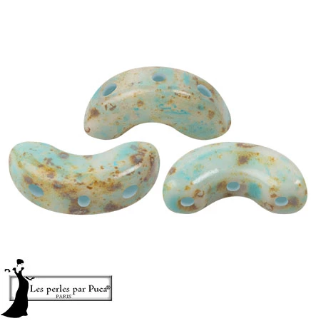 Cuentas de cristal Arcos® de Puca® 5x10 mm - Blanco Azul Piedra Verde x10g
