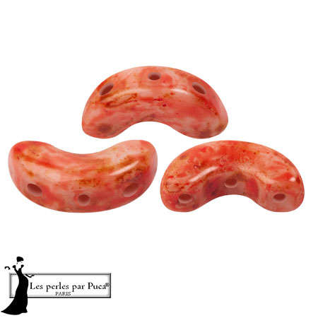 Cuentas de cristal Arcos® de Puca® 5x10 mm - Blanco Rojo Piedra x10g