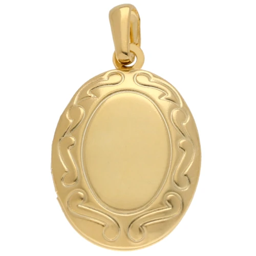 Colgante portafotos ovalado 24x16 mm - motivo arabesco - Dorado con oro fino x1