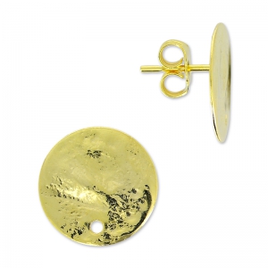 Pendientes disco martillado un agujero 15 mm dorado con oro fino x2