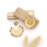 Pendientes disco martillado un agujero 15 mm dorado con oro fino x2