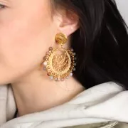 Pendientes disco martillado un agujero 15 mm dorado con oro fino x2