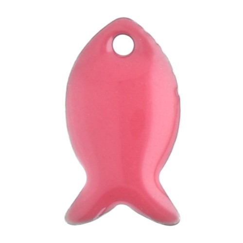 Cuentas pez metal y resina epoxi 14x8 mm - Coral rosa x6