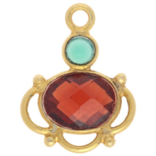 Dije de granate ovalado de 8x6 mm con cabujón de ónix verde de 3 mm - Dorado con oro fino x1