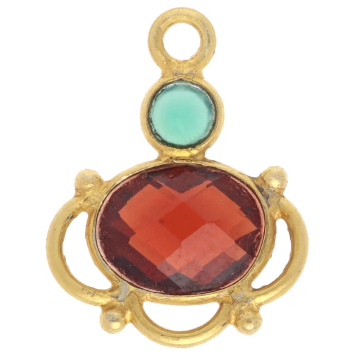 Dije de granate ovalado de 8x6 mm con cabujón de ónix verde de 3 mm - Dorado con oro fino x1