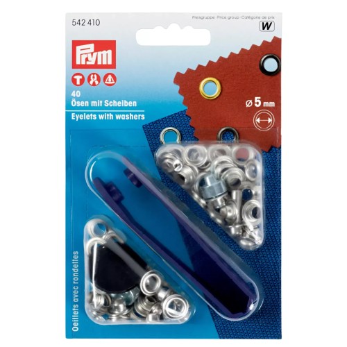 Caja de 40 ojetes de 5 mm con arandelas y herramienta de colocación - Plateado x1