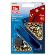 Caja de 40 ojetes de 5 mm con arandelas y herramienta de colocación - Dorado x1