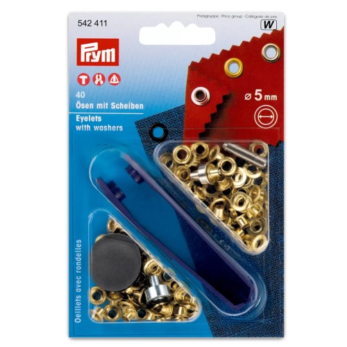 Caja de 40 ojetes de 5 mm con arandelas y herramienta de colocación - Dorado x1