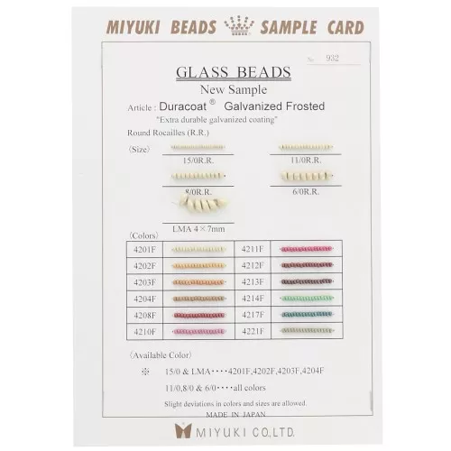Tarjeta de muestra Rocalla y Long Magatama Miyuki (n°932) Duracoat Galvanizado