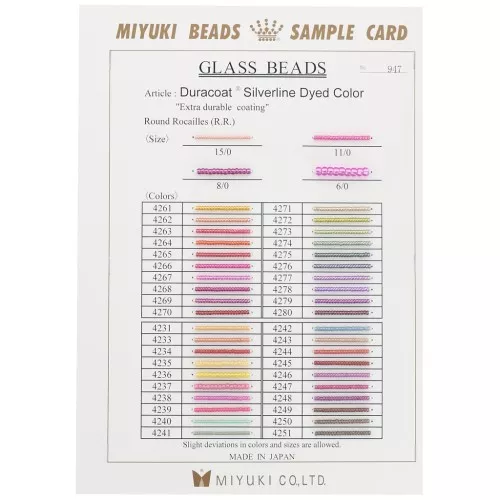 Tarjeta de muestra Rocalla Miyuki (n°947) Duracoat Silverline Dyed Color