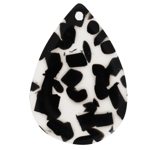 Colgante Gota Acetato 22x15 mm - Terrazo Transparente - Negro x1