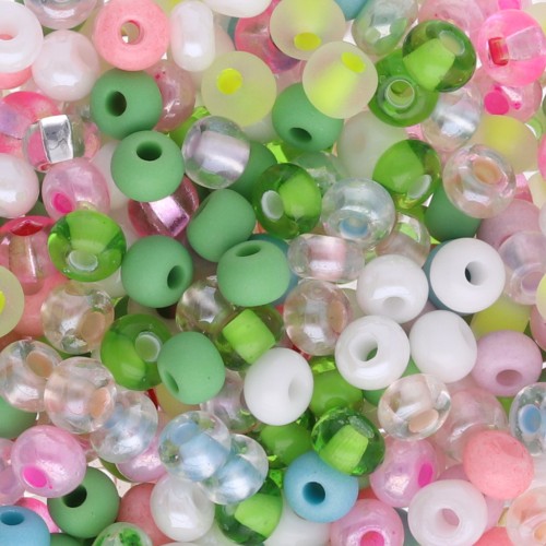 Cuentas de Rocalla Preciosa 6/0 4 mm - Surtido: verde claro, rosa y blanco x 20 g