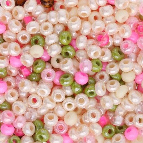 Cuentas de Rocalla Preciosa 8/0 3 mm - Mezcla de colores: crema, verde y rosa x 20 g