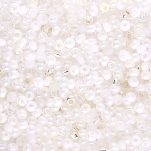 Cuentas de Rocalla Preciosa 11/0 2 mm - Mezcla de blanco y transparente x 20 g