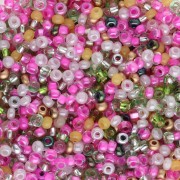 Cuentas de Rocalla Preciosa 11/0 de 2 mm - Mezcla de fucsia, verde y blanco, 20 g