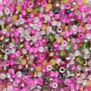 Cuentas de Rocalla Preciosa 11/0 de 2 mm - Mezcla de fucsia, verde y blanco, 20 g