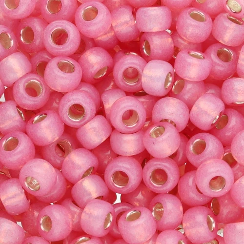 Rocalla Miyuki 6/0 645 - Alabastro Teñido Rosa Oscuro Forrado de Plata x8g