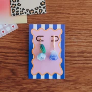 Tarjetas de joyería 9x6 cm - Motivo guinga - Arena - Blanco x20